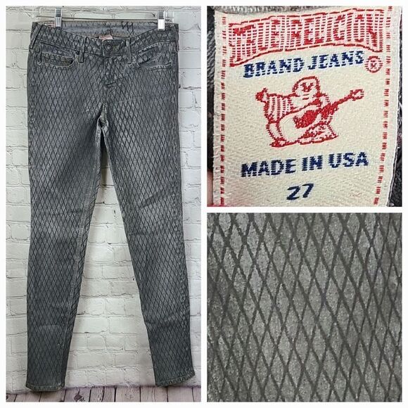 True Religion Halle Mojave Lonestar Skinny Jeans Gray Snakeskin Size 27 - Picture 1 of 14